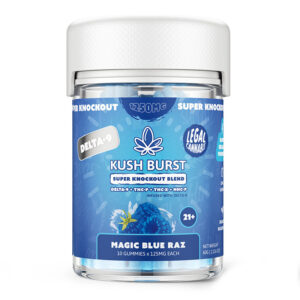 THC GUMMIES – KNOCKOUT BLEND GUMMIES – MAGIC BLUE RAZZ – 125MG – BY KUSH BURST